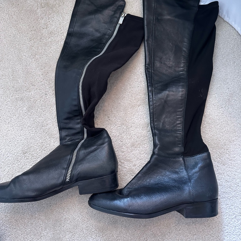 Michael Kors Black Leather Knee-High Boots with Zipper